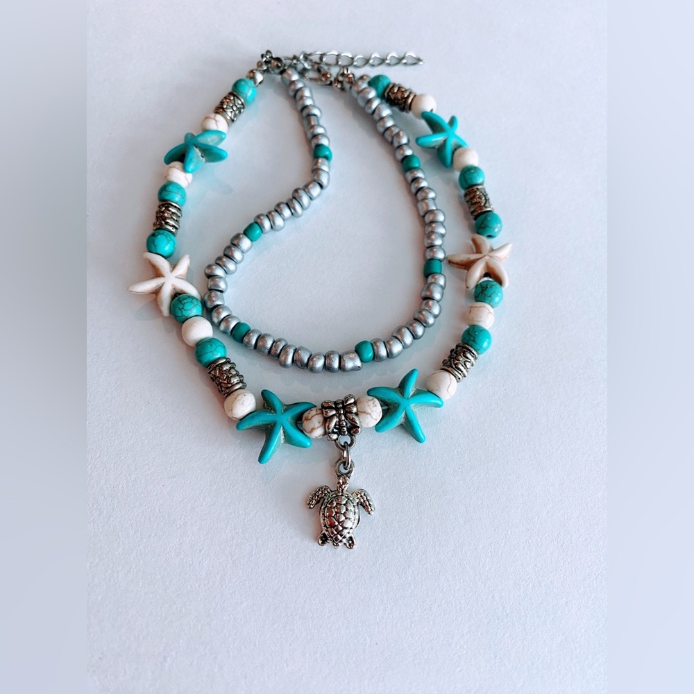 Blue beaded turtle bracelet or anklet